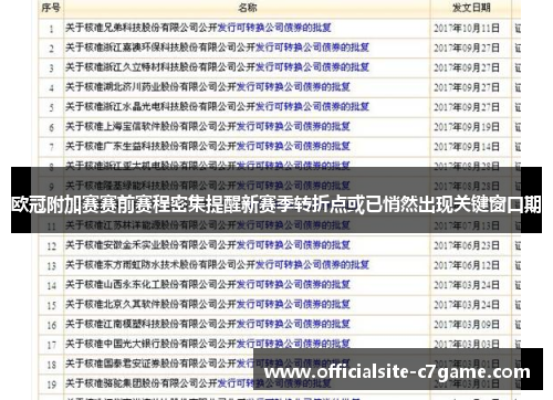 欧冠附加赛赛前赛程密集提醒新赛季转折点或已悄然出现关键窗口期 欧冠附加赛赛前赛程密集提醒新赛季转折点或已悄然出现关键窗口期